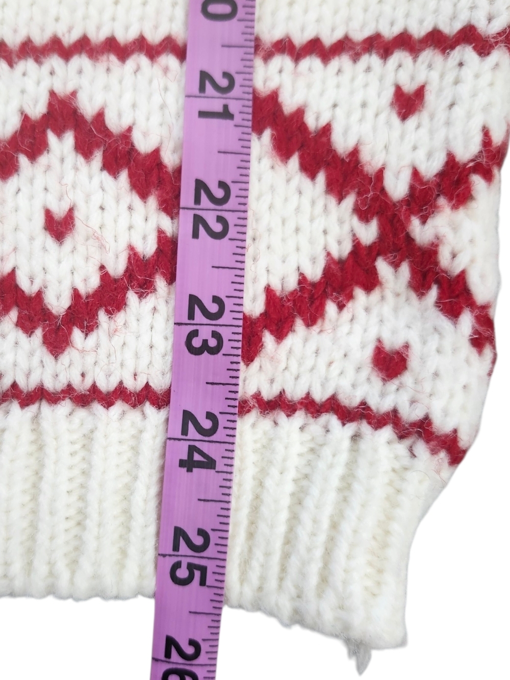 Vintage Nordic Fair Isle Sweater Red Cream Chunky Knit Ski Après Pullover Womens - Picture 8 of 8